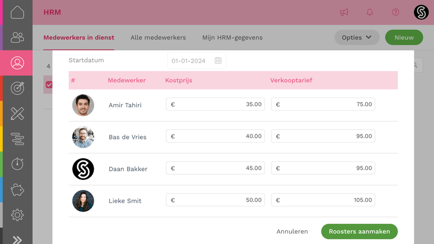 HRM tarieven indexeren