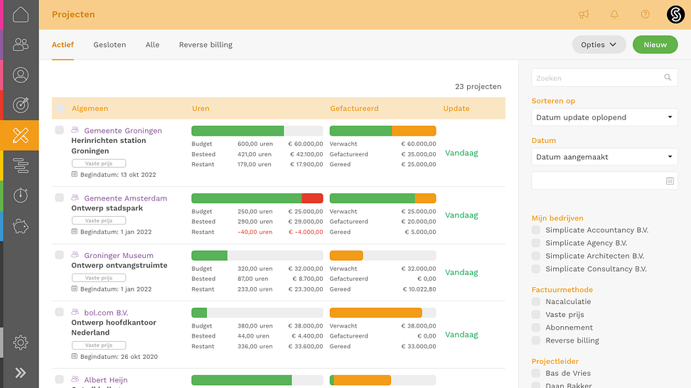 Dashboard met projecten