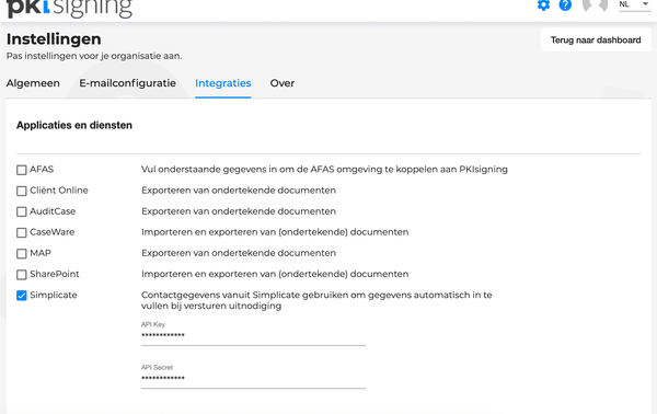 PK Isigning Simplicate integratie 1