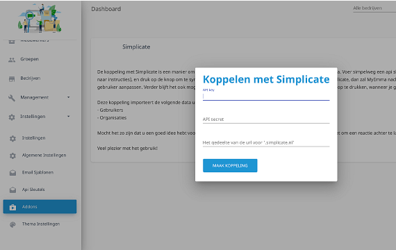 Simplicate screenshot koppeling